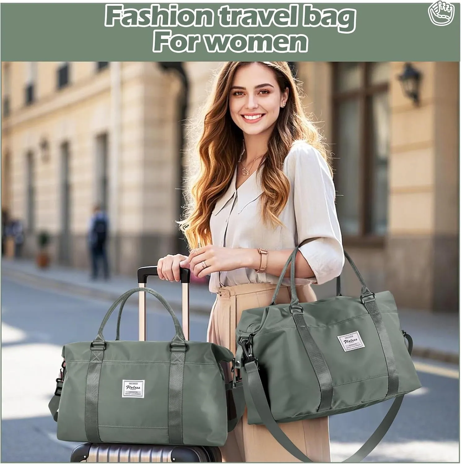 Travel Duffel Bag, Weekender Bags for Women, Overnight Gym Carry On Tote Bag with Wet Pocket, Hospital Mom Bag for Labor and Delivery - Green