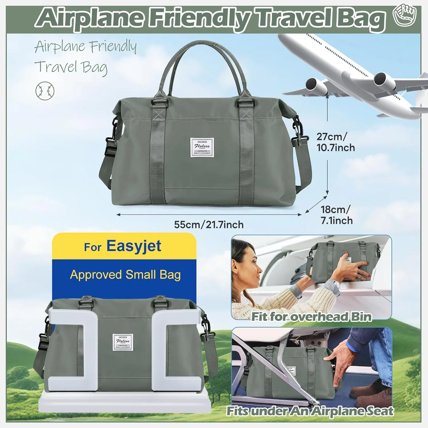 Travel Duffel Bag, Weekender Bags for Women, Overnight Gym Carry On Tote Bag with Wet Pocket, Hospital Mom Bag for Labor and Delivery - Green