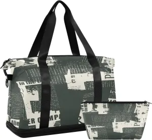 Travel Duffel Bag with Toiletry Bag, Large Sports Tote Gym Bag, Waterproof Packable Duffle Bag with Shoe Compartment, Newspaper Pattern Weekender Overnight Bag Gym Bag for Women Men