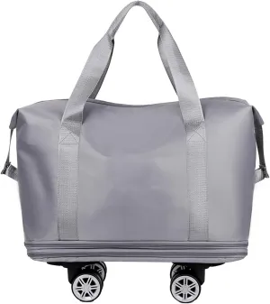 Travel Duffel Bag with Wheels, Expandable Foldable Rolling Luggage Bag with Detachable Wheels for Wome, Rolling Duffle Bag, Carry On, Large Weekend Bag Overnight Bag (Gray)