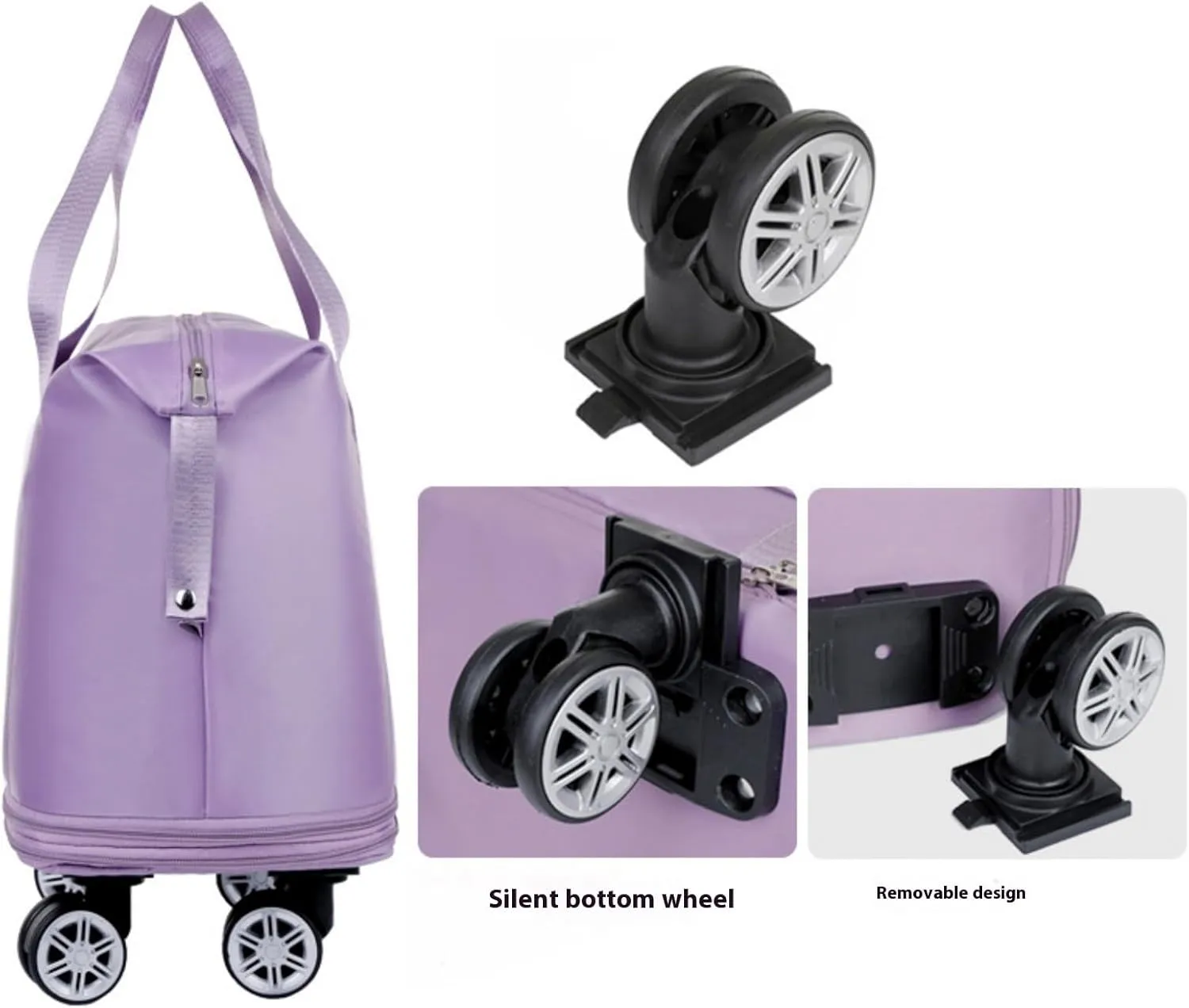 Travel Duffel Bag with Wheels, Expandable Foldable Rolling Luggage Bag with Detachable Wheels for Wome, Rolling Duffle Bag, Carry On, Large Weekend Bag Overnight Bag (Gray)