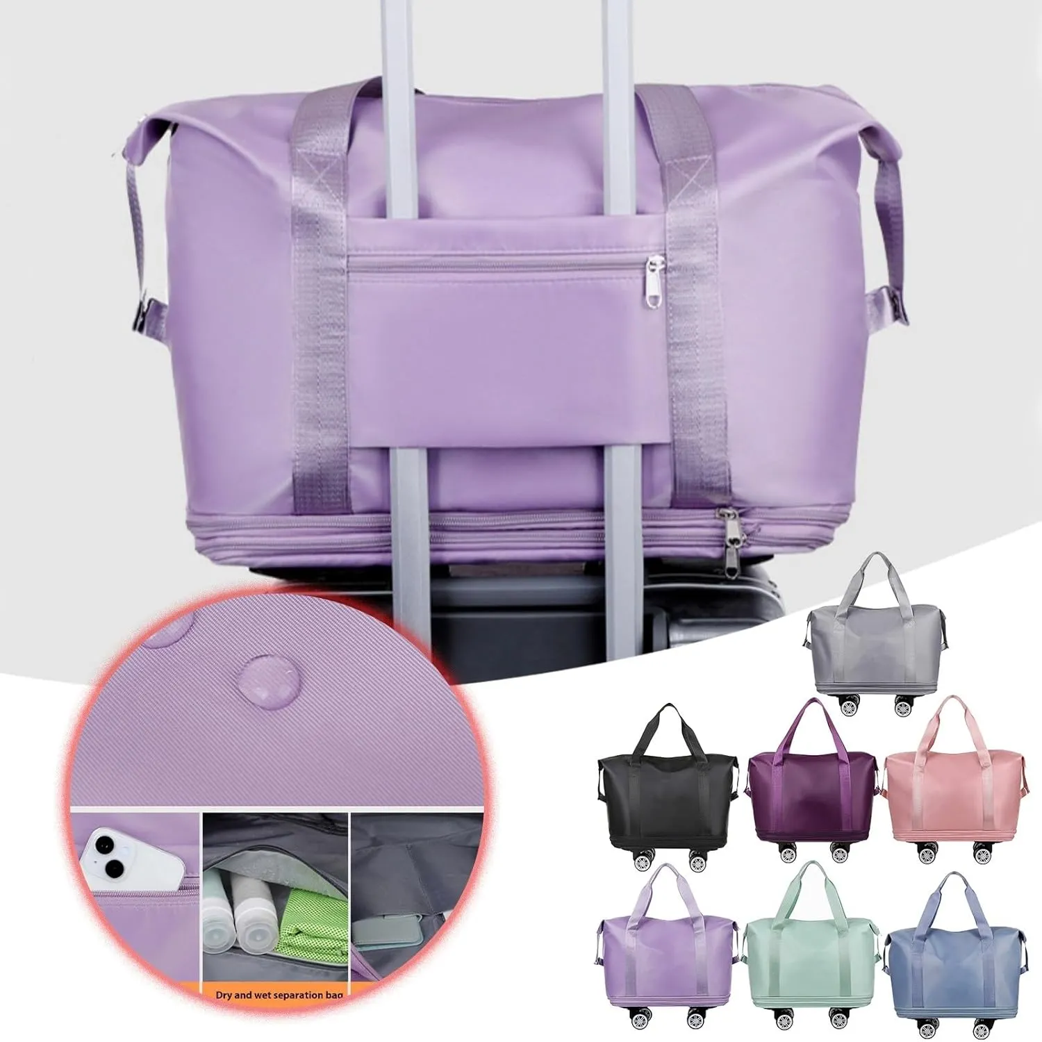 Travel Duffel Bag with Wheels, Expandable Foldable Rolling Luggage Bag with Detachable Wheels for Wome, Rolling Duffle Bag, Carry On, Large Weekend Bag Overnight Bag (Gray)