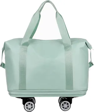 Travel Duffel Bag with Wheels, Expandable Foldable Rolling Luggage Bag with Detachable Wheels for Wome, Rolling Duffle Bag, Carry On, Large Weekend Bag Overnight Bag (Green)