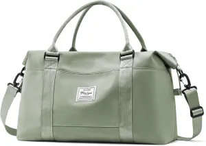 Travel Duffel Bags for Women Mens Waterproof Weekender Carry on Bag Sports Gym Bag Travel Tote Bags with Wet Pocket Overnight Bag Workout Duffel Bags with Trolley Sleeve Grey Green