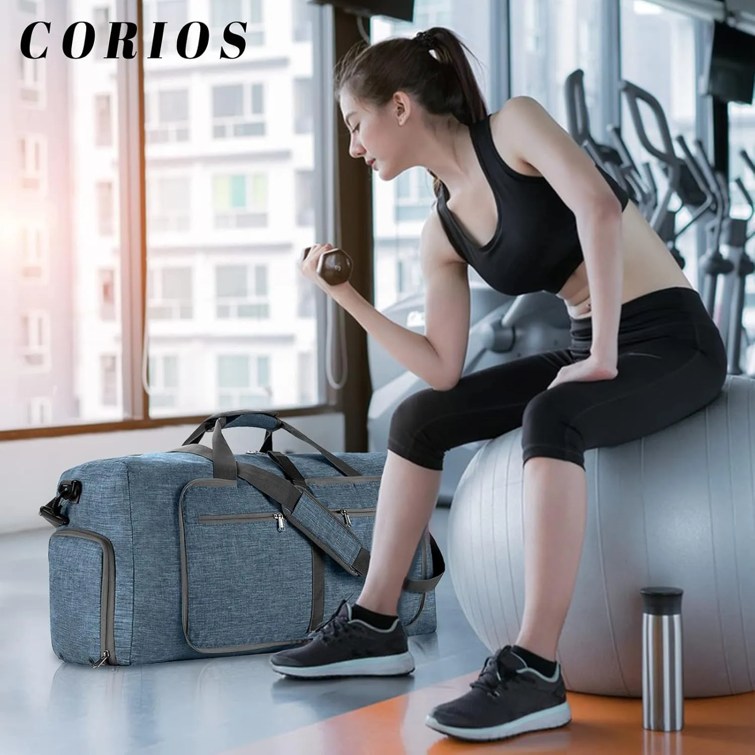 Travel Duffle Bag for Men/Women 115L Foldable Sport Duffel Bag Gym Tote Bag with Shoes Compartment Large Overnight Bag Weekend Shoulder Bag Lightweight Carry On Luggage Hospital Bag Blue B