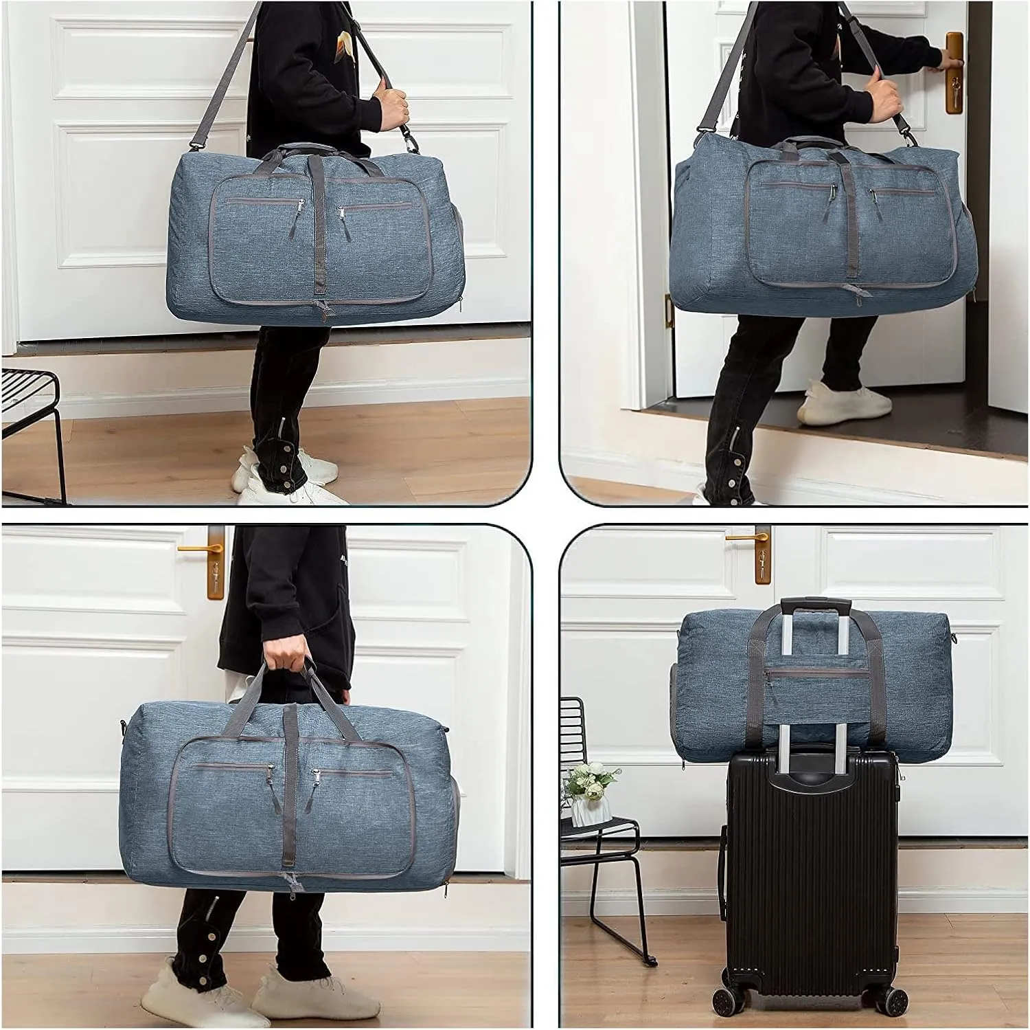Travel Duffle Bag for Men/Women 115L Foldable Sport Duffel Bag Gym Tote Bag with Shoes Compartment Large Overnight Bag Weekend Shoulder Bag Lightweight Carry On Luggage Hospital Bag Blue B