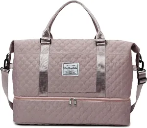 Travel Duffle Bag for Women with Shoe Compartment Carry on Overnight Bag with Toiletry Bag Gym Totes Bags with Wet Pocket Hospital Bags (Bean Large Bag)