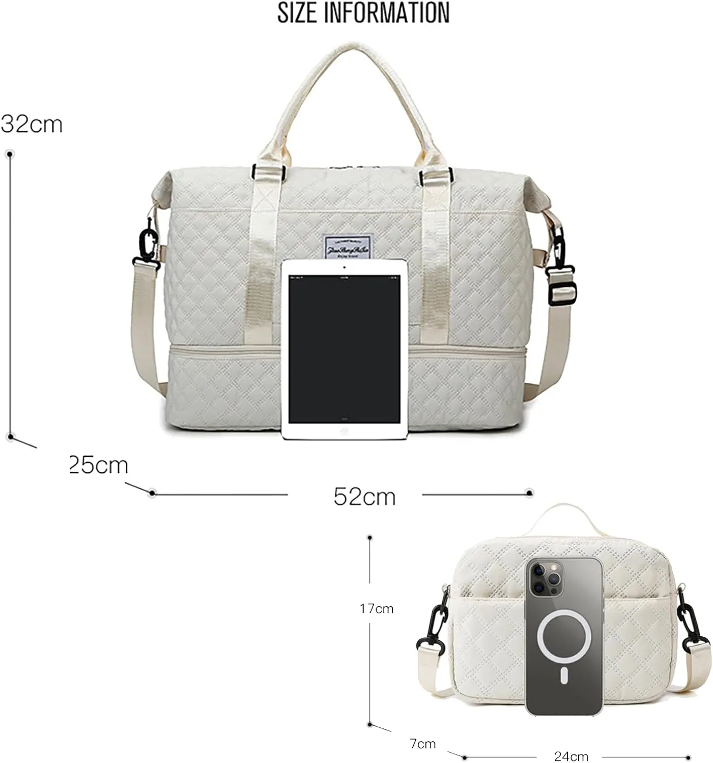 Travel Duffle Bag for Women with Shoe Compartment Carry on Overnight Bag with Toiletry Bag Gym Totes Bags with Wet Pocket Hospital Bags (Bean Large Bag)