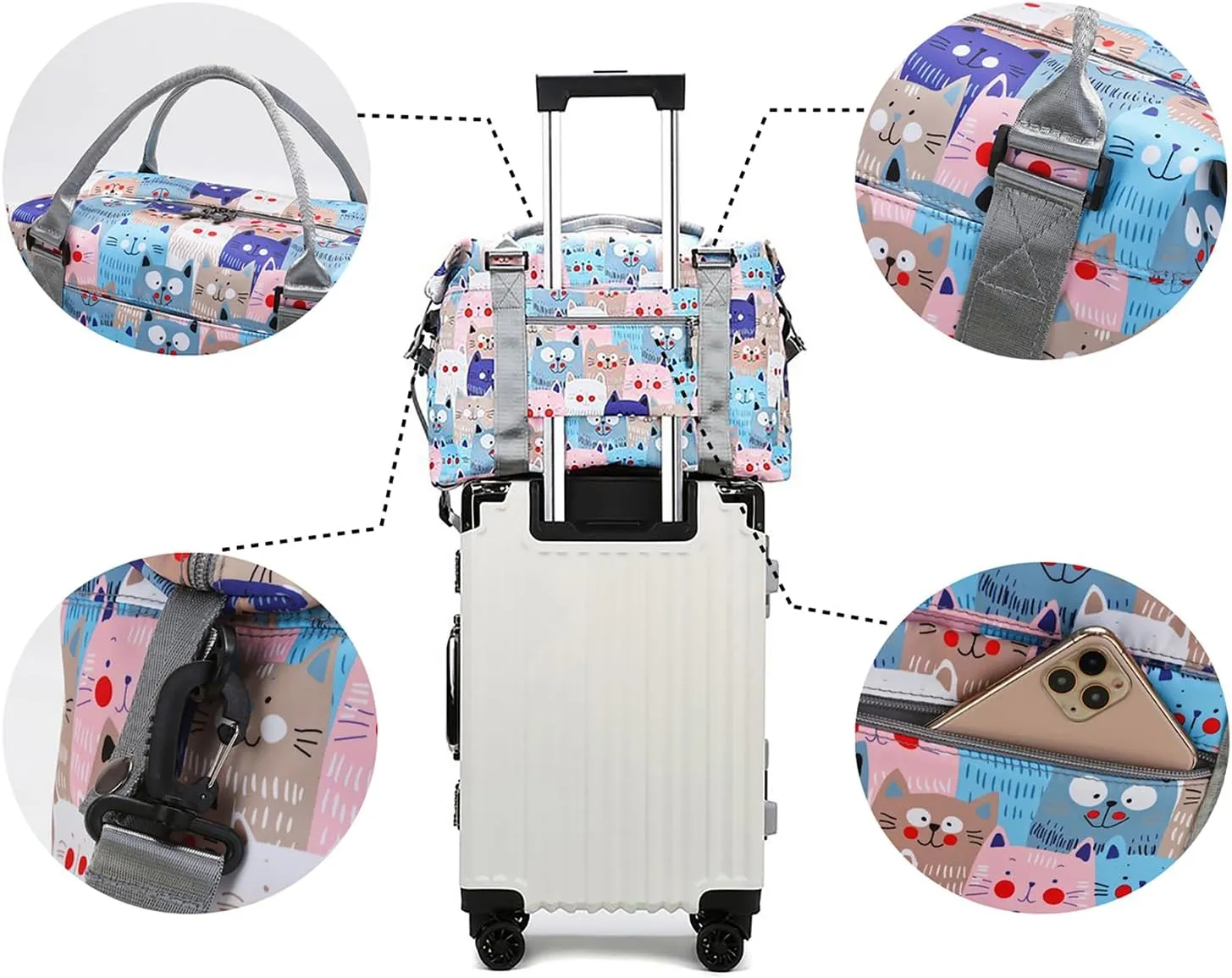 Travel Duffle Bag Weekender Overnight Bag Gym Tote with Wet Pocket for Women Girls Workout Duffel Bag Water Resistant (W-Cute Dinosaurs Toiletry Bag)