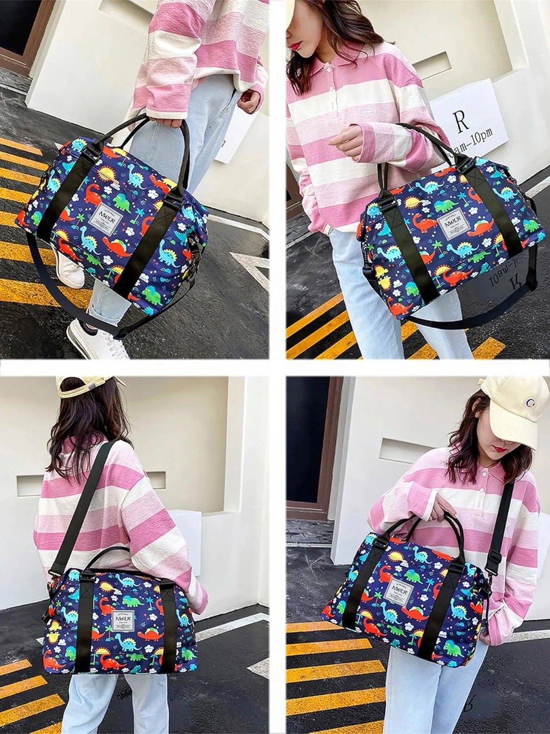 Travel Duffle Bag Weekender Overnight Bag Gym Tote with Wet Pocket for Women Girls Workout Duffel Bag Water Resistant (W-Cute Dinosaurs Toiletry Bag)