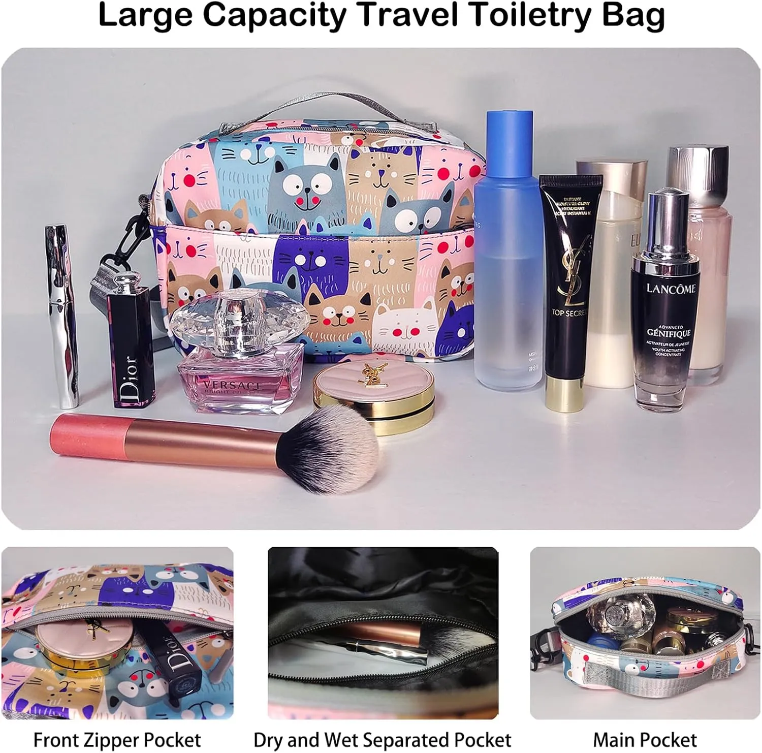 Travel Duffle Bag Weekender Overnight Bag Gym Tote with Wet Pocket for Women Girls Workout Duffel Bag Water Resistant (W-Cute Dinosaurs Toiletry Bag)