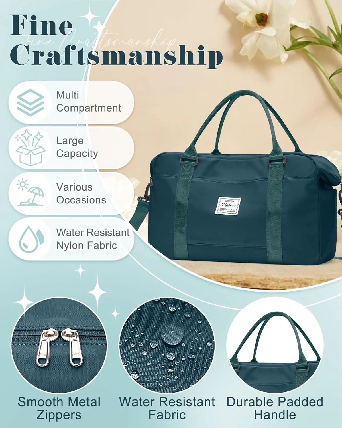 Travel Duffle Bag Women Sport Gym Bag Men Weekender Overnight Carry On Tote Bags with Laptop Compartment Luggage Bags with Trolley Sleeve Personal Item Travel Bags Hospital Holdalls Peacock Blue