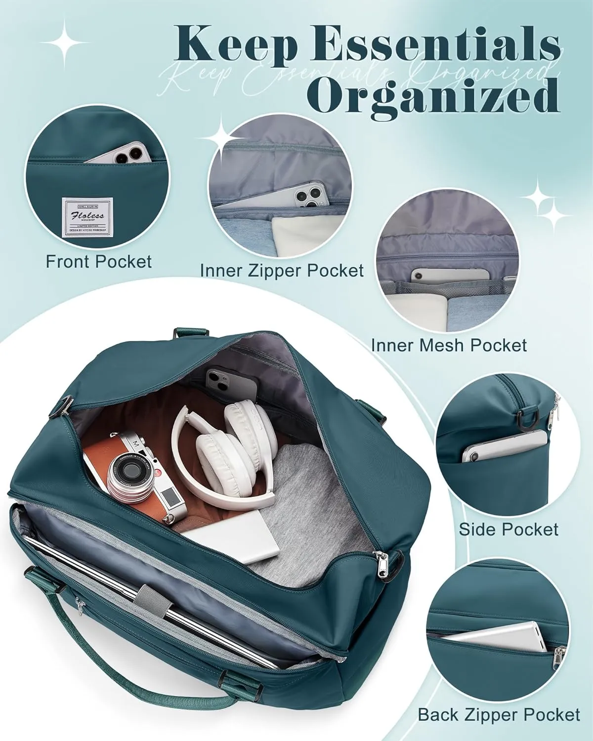 Travel Duffle Bag Women Sport Gym Bag Men Weekender Overnight Carry On Tote Bags with Laptop Compartment Luggage Bags with Trolley Sleeve Personal Item Travel Bags Hospital Holdalls Peacock Blue