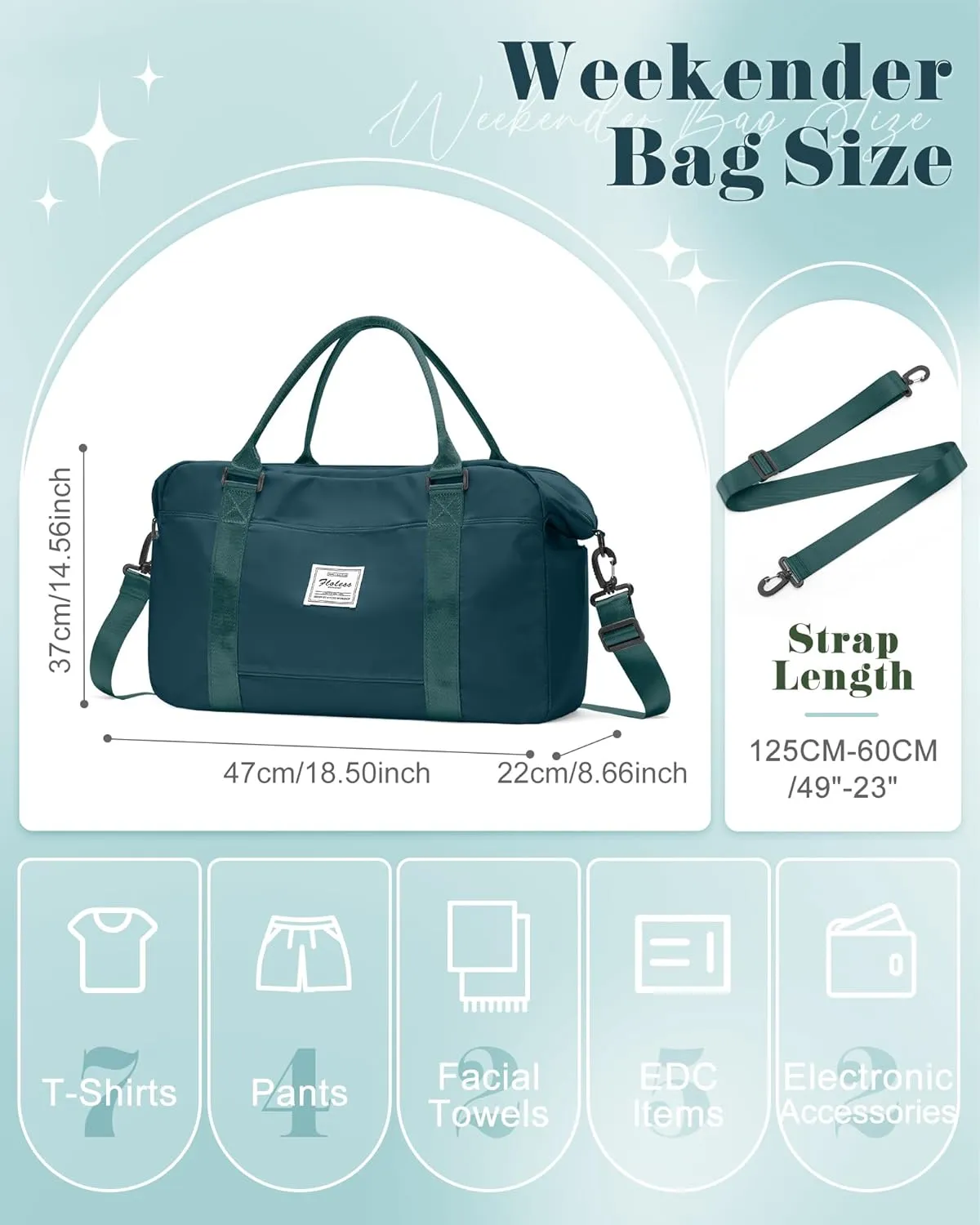 Travel Duffle Bag Women Sport Gym Bag Men Weekender Overnight Carry On Tote Bags with Laptop Compartment Luggage Bags with Trolley Sleeve Personal Item Travel Bags Hospital Holdalls Peacock Blue