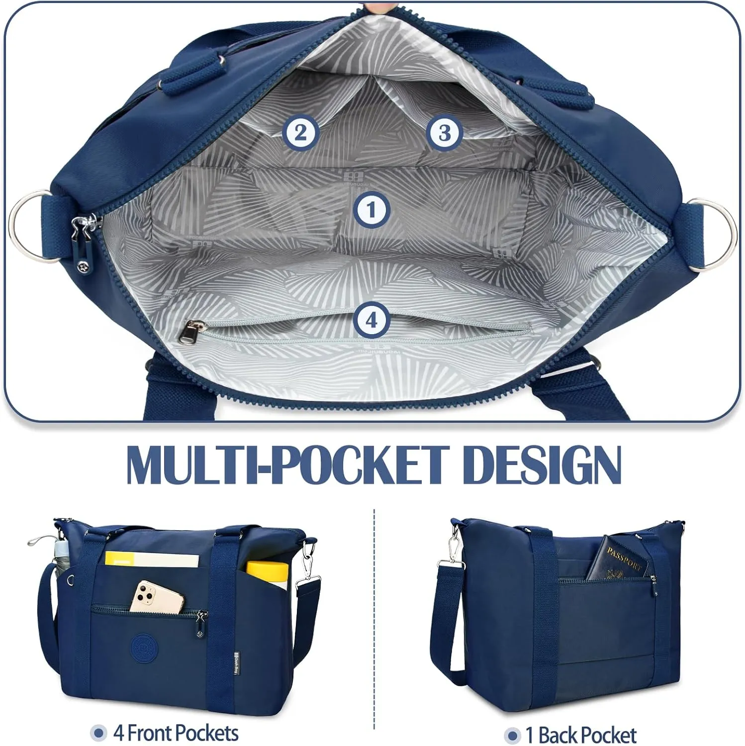 Travel Gym Duffel Bag for Women, Waterproof Nylon Weekender Overnight Bag Personal Item Carry on Bags for Airplanes Hospital Sports Fitness Dance Mommy Tote