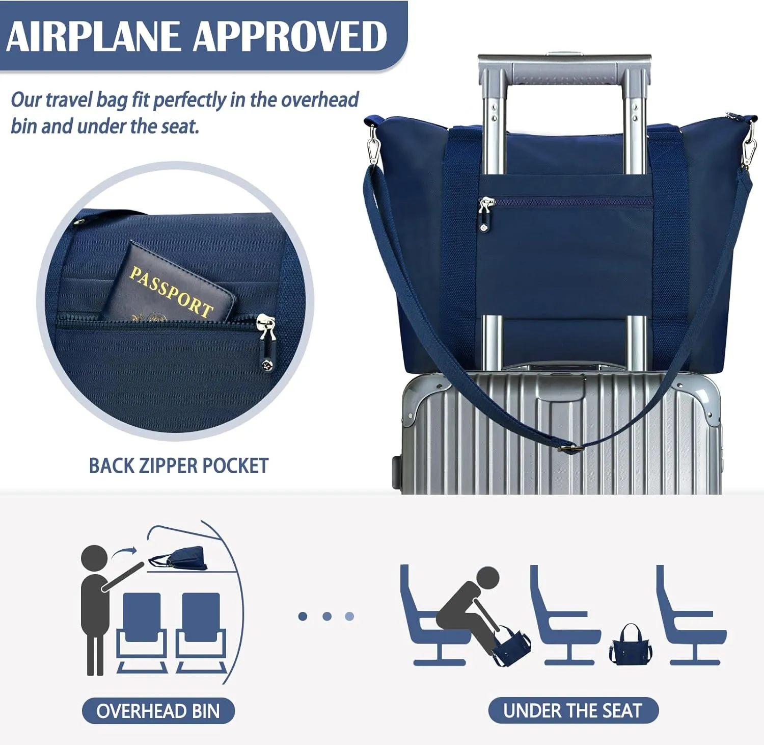 Travel Gym Duffel Bag for Women, Waterproof Nylon Weekender Overnight Bag Personal Item Carry on Bags for Airplanes Hospital Sports Fitness Dance Mommy Tote