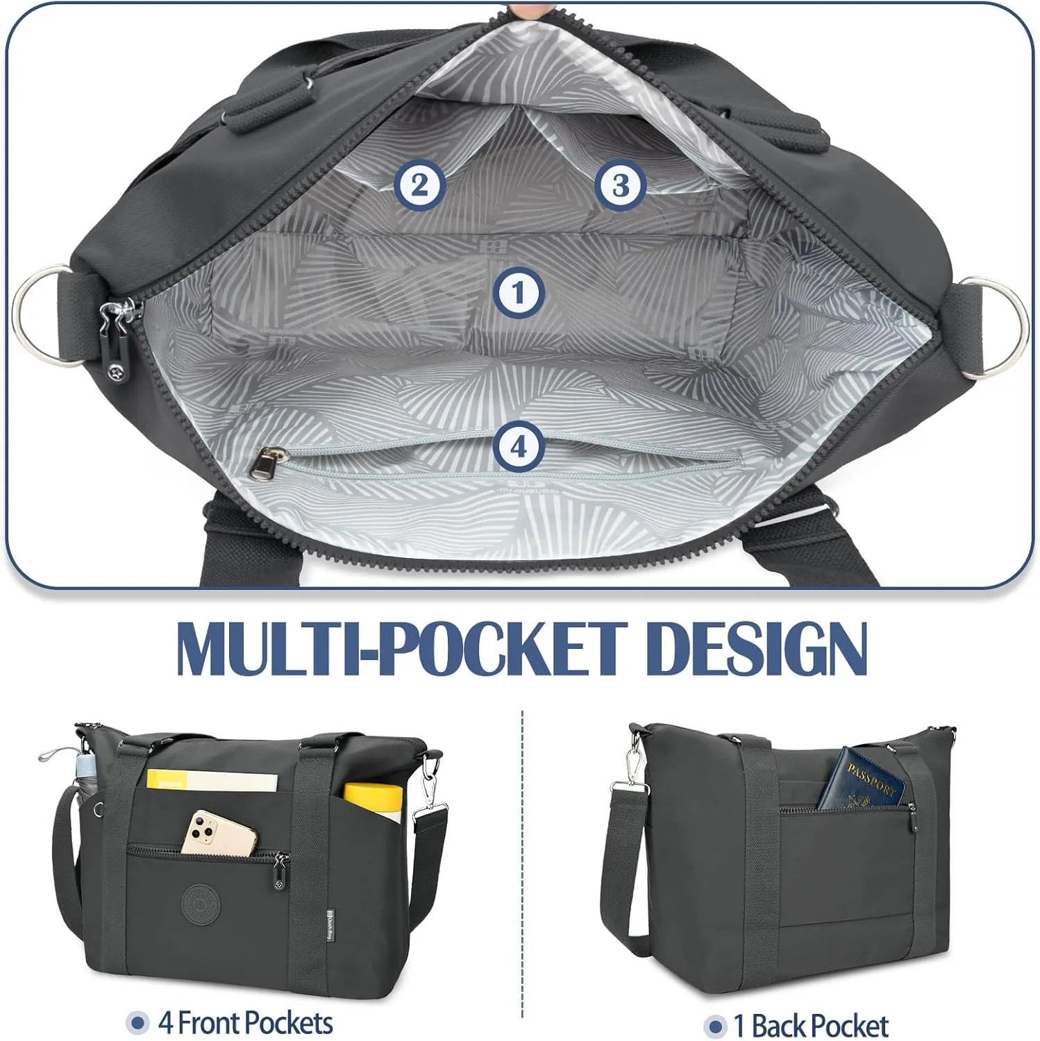 Travel Gym Duffel Bag for Women, Waterproof Nylon Weekender Overnight Bag Personal Item Carry on Bags for Airplanes Hospital Sports Fitness Dance Mommy Tote