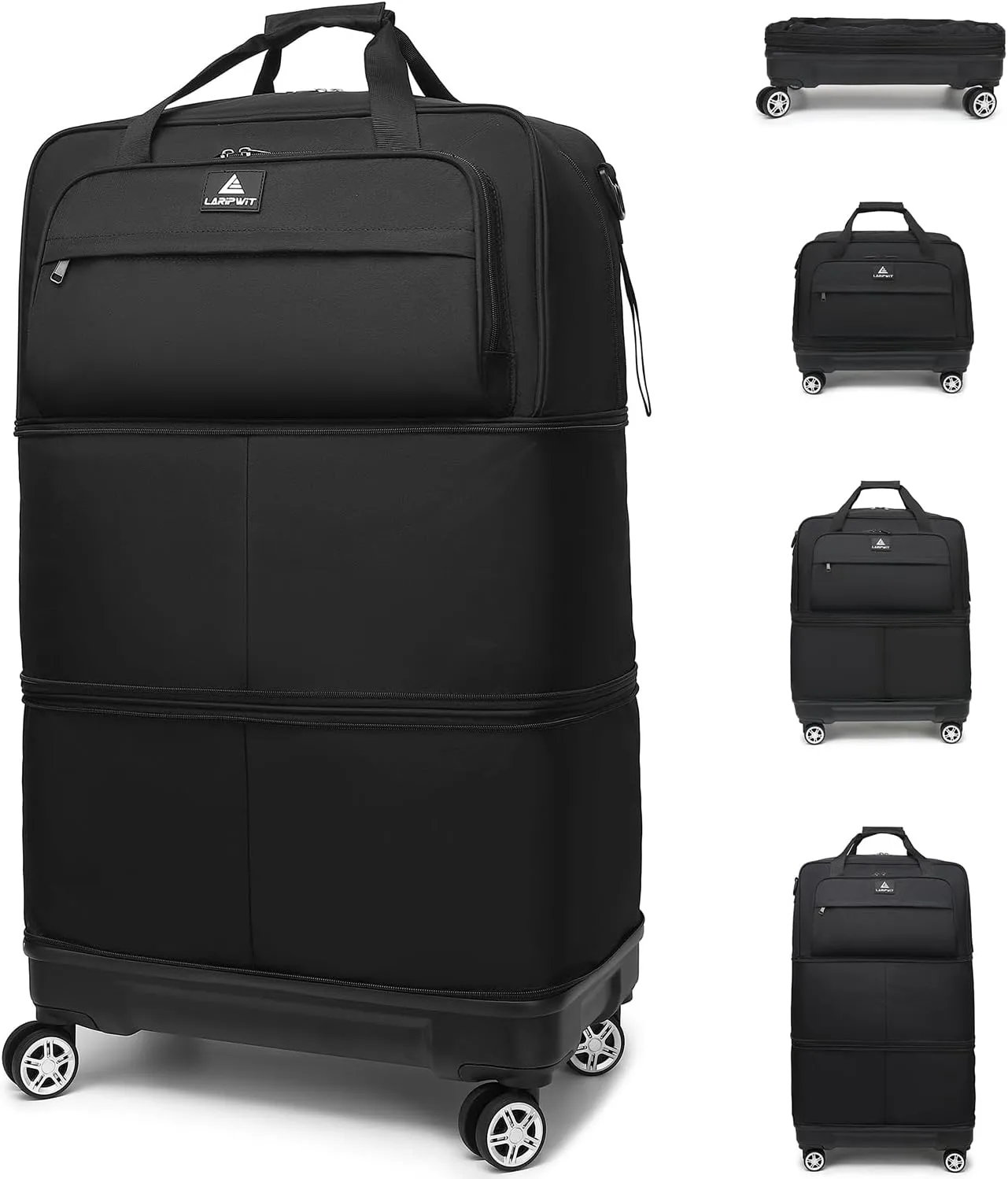 Travel Luggage Bags with Brake Spinner Wheels for Men 115L Collapsible Extra Large Travel Rolling Suitcase Lightweight Foldable Duffle Bag Expandable Soft Suitcase for Women and Not Fall Over, Black