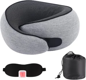 Travel Neck Pillow for Airplanes & Car Rides,Compact Head Support Cushion with Pain Relief,Ergonomic Sleeping Pillow for Long Flights & Road Trips(Gray)