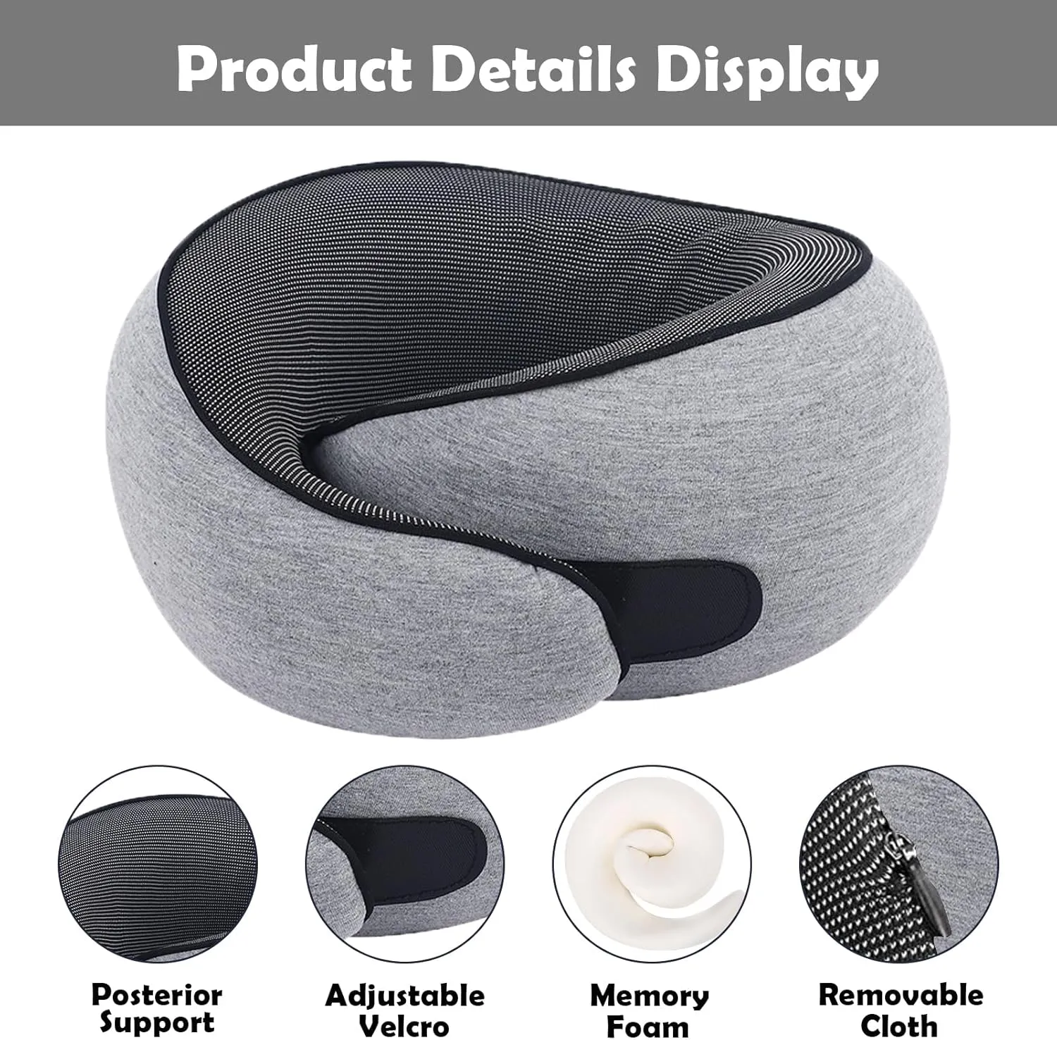 Travel Neck Pillow for Airplanes & Car Rides,Compact Head Support Cushion with Pain Relief,Ergonomic Sleeping Pillow for Long Flights & Road Trips(Gray)