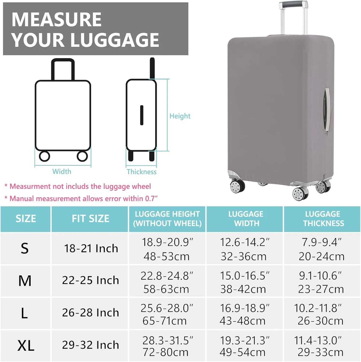 TRAVELKIN Luggage Cover Washable Suitcase Cover Suitcase Protector Anti-scratch Fits 18-32 Inch Luggage