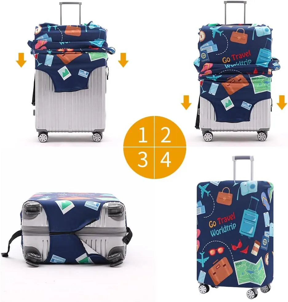 TRAVELKIN Luggage Cover Washable Suitcase Protector Anti-scratch Suitcase cover Fits 18-32 Inch Luggage (Go travel-Trip, L)
