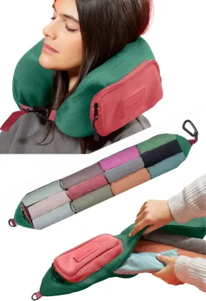 TRAVELLERO Stuffable Neck Pillow for Travel, Secret Pillow, Fits 5 Days Essentials, Neck Pillow Case, Pillow Travel Bag, Packable Pillow, Stuffable Travel Pillow, Neck Pillow Cover, Green & Coral