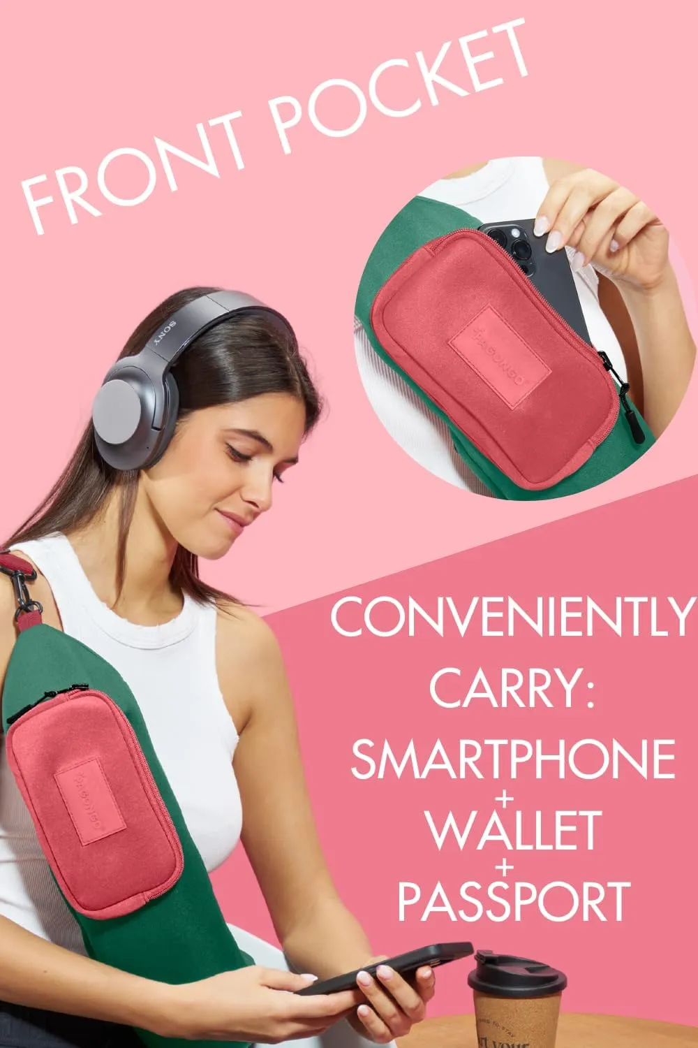 TRAVELLERO Stuffable Neck Pillow for Travel, Secret Pillow, Fits 5 Days Essentials, Neck Pillow Case, Pillow Travel Bag, Packable Pillow, Stuffable Travel Pillow, Neck Pillow Cover, Green & Coral