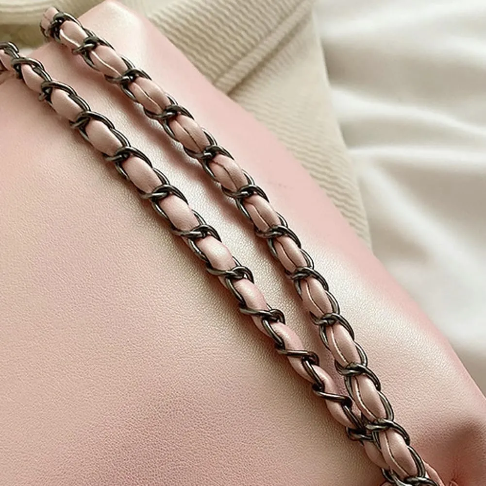 Trendy Shoulder Bag with Bow Knot Small Drawstring Cross Body Bag with Metal Chain Strap Versatile Casual Underarm Bags