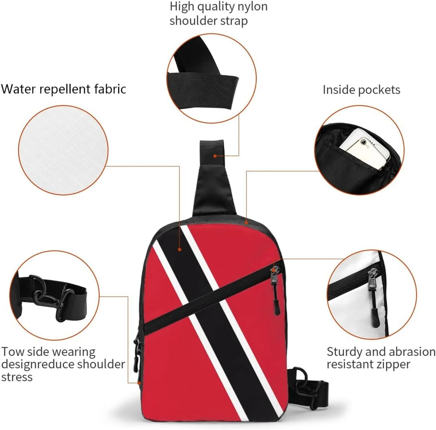 Trinidad and Tobago Flag Packable Crossbody Bag Portable Sling Bags Foldable Travel Daypack Reusable Sports Shoulder Backpack Diagonally Chest Bag for Workout