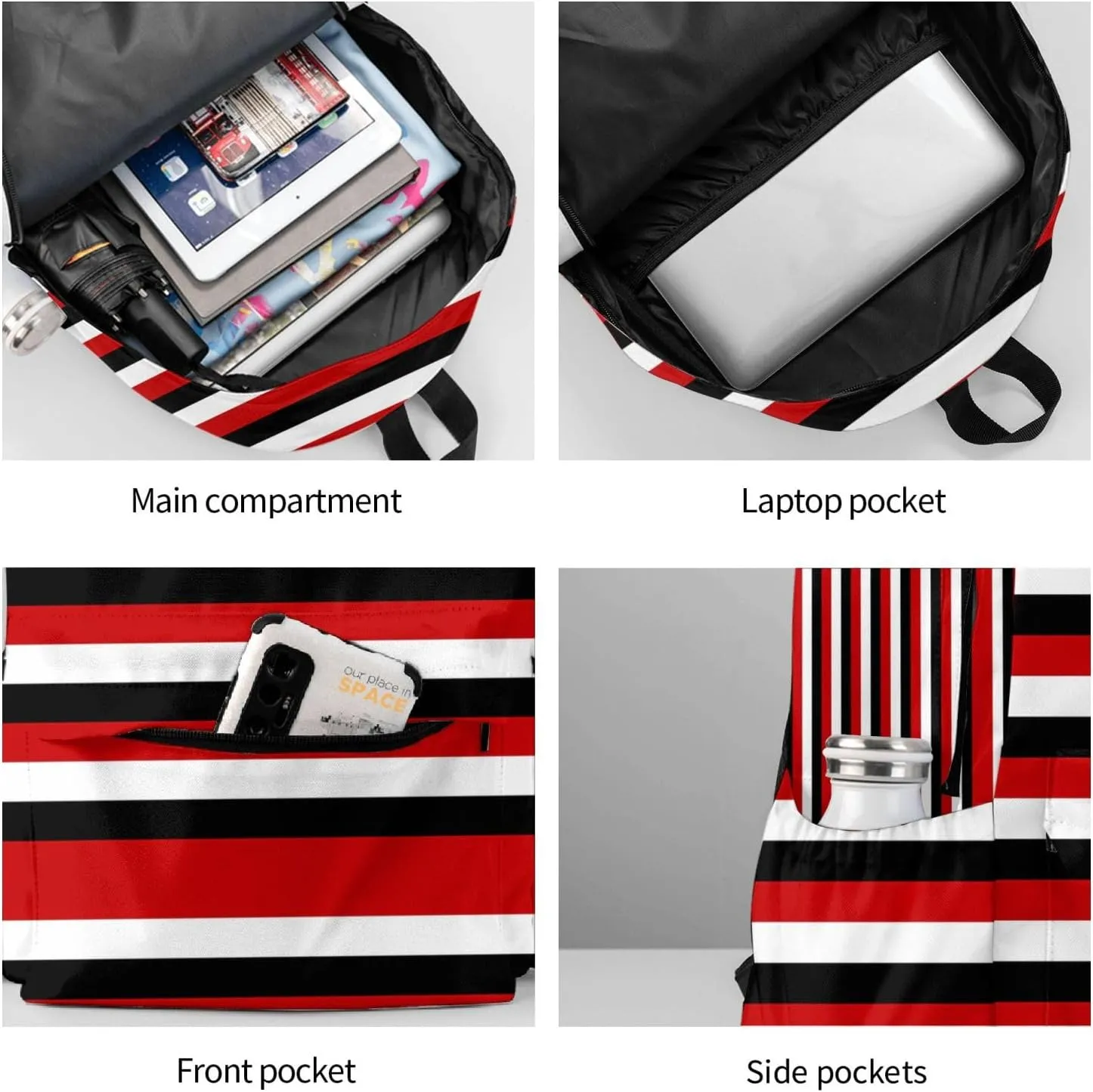 Trinidad Tobago Yemen Flag Stripes Casual Backpack Large Capacity Travel Backpacks Laptop Daypack Commuter Rucksack Adjustable Strap Sports Bags for Hiking Biking
