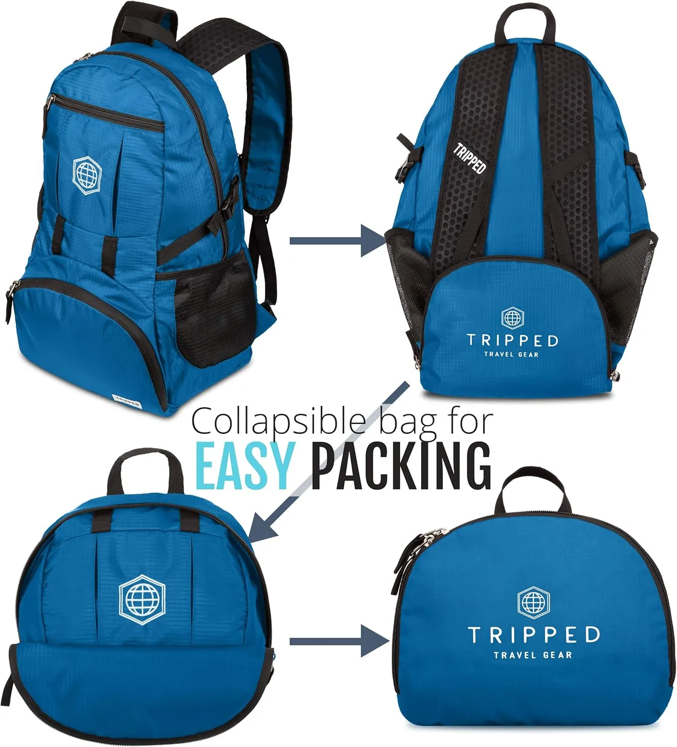 TRIPPED Travel Gear Traveling Backpack- Foldable Collapsible Lightweight Backpack for Travel (Light Blue) 35 liters