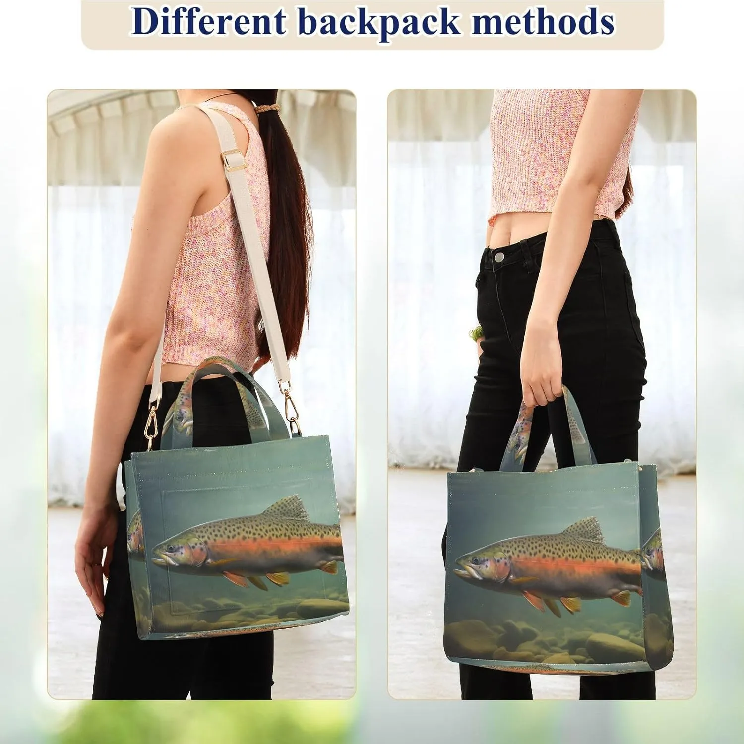 Trout Closeup Underwater Corduroy Tote Bag for Women Large Shoulder Bag with Pockets for Beach Work Travel Shopping S