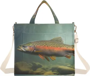 Trout Closeup Underwater Corduroy Tote Bag for Women Large Shoulder Bag with Pockets for Beach Work Travel Shopping S