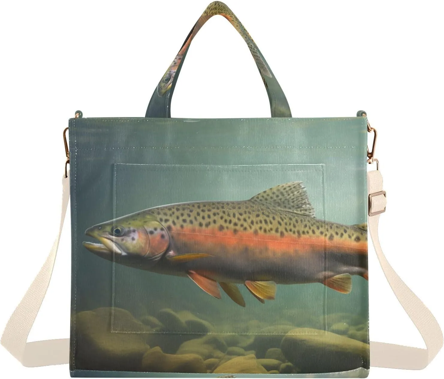Trout Closeup Underwater Corduroy Tote Bag for Women Large Shoulder Bag with Pockets for Beach Work Travel Shopping S