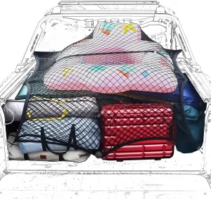 Truck Bed Net, Double-Layer Elastic Cargo Net Stretchable Mesh Organizer for Pickup, Suitable for Daily Light Loads of Trucks, Up to 2X Elastic from 4'x4’ Stretches to 7‘x 7’