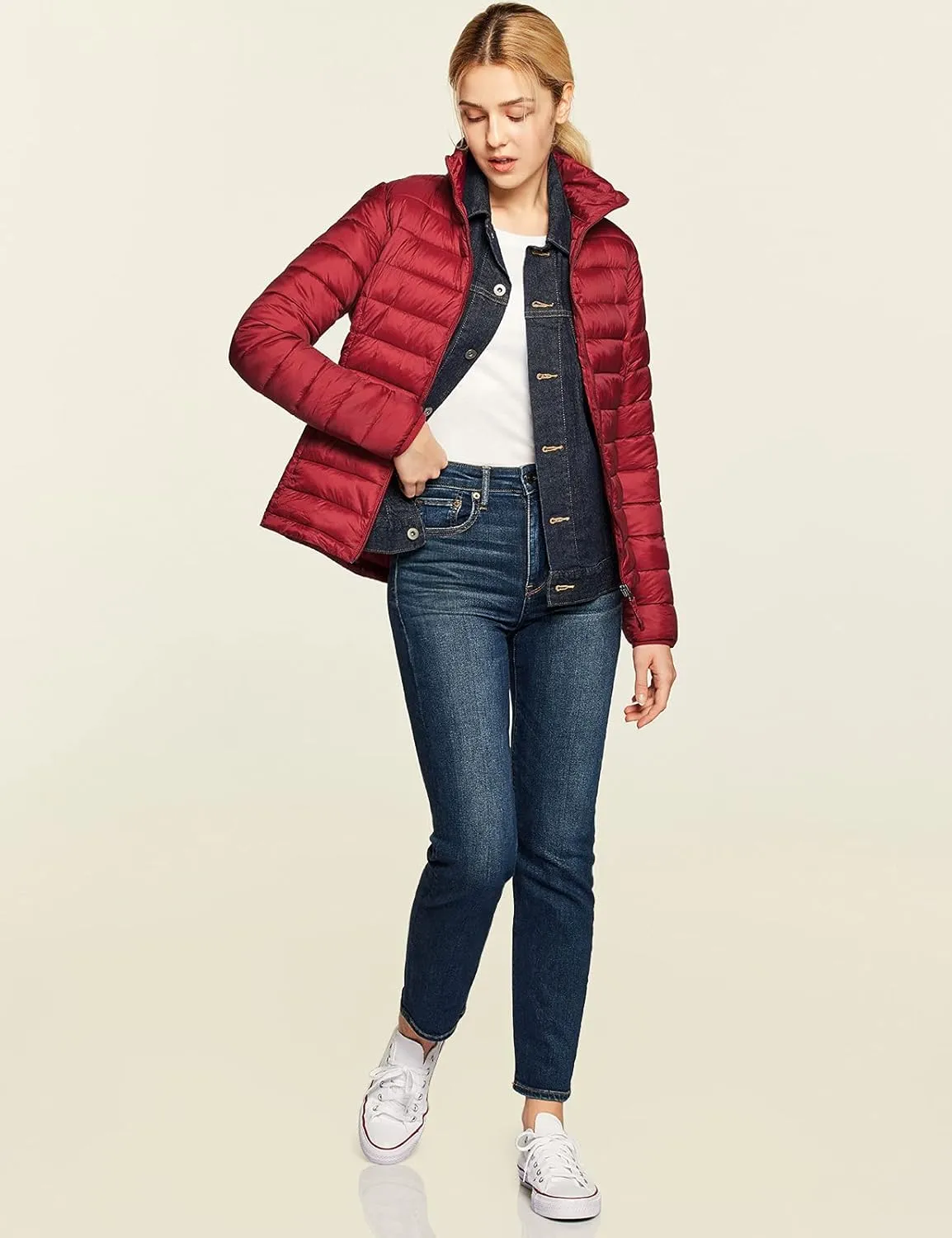 TSLA Women's Lightweight Packable Accent Puffer Jacket, Water-Resistant Winter Coat