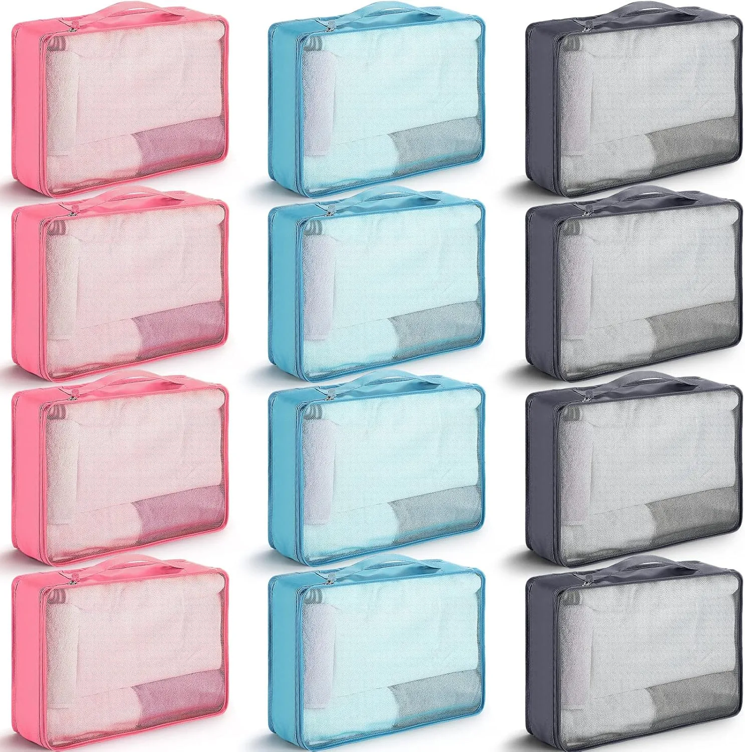 Tudomro 12 Pcs Large Packing Cubes Luggage Organizers for Suitcase Mesh Travel Organizer Bags Travel Packing Organizers for Traveling Camping Hiking