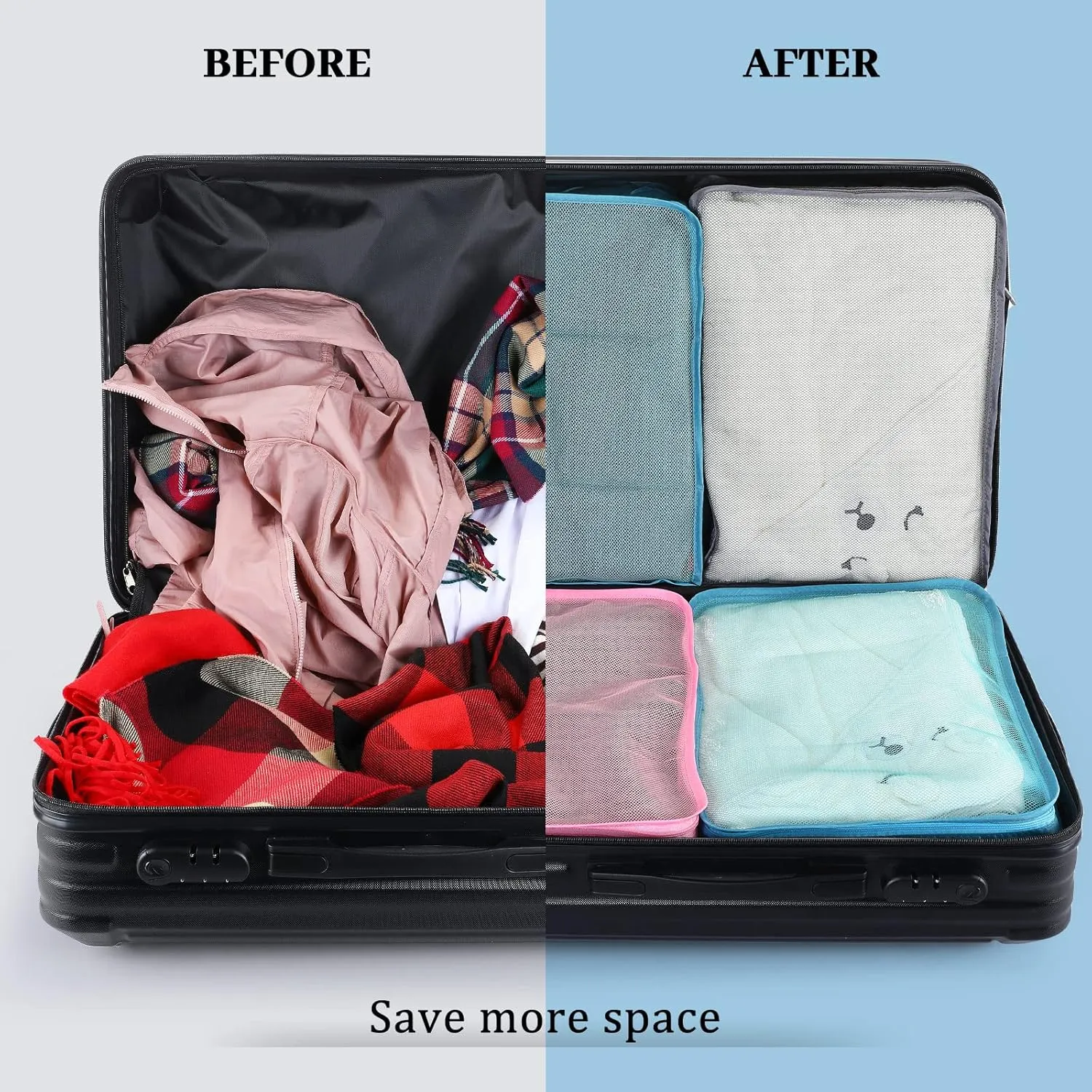 Tudomro 12 Pcs Large Packing Cubes Luggage Organizers for Suitcase Mesh Travel Organizer Bags Travel Packing Organizers for Traveling Camping Hiking