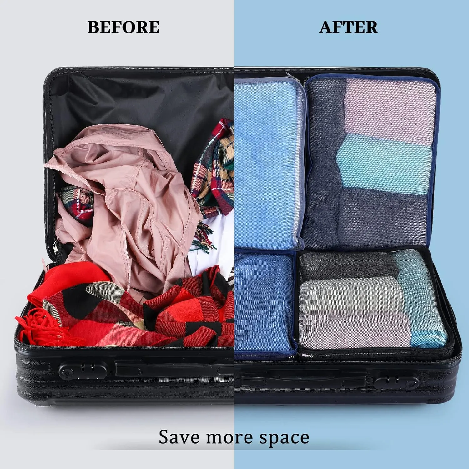 Tudomro 12 Pcs Large Packing Cubes Luggage Organizers for Suitcase Mesh Travel Organizer Bags Travel Packing Organizers for Traveling Camping Hiking