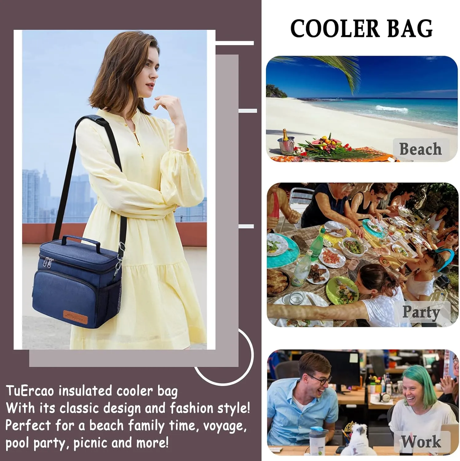 TuErcao Cooler Bag 24 Cans Leakproof Portable Collapsible Soft Cooler Small Ice Chest for Beach Camping Travel Cooler for Car, 15qt Lunch Box Cooler for Men Work Picnic