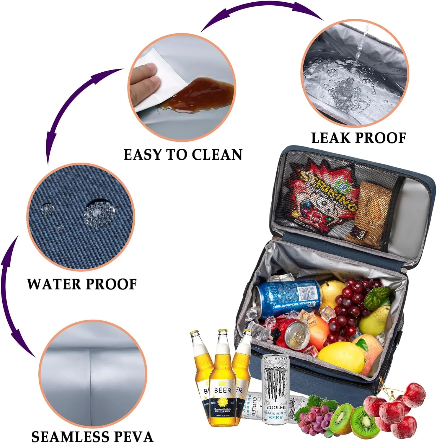 TuErcao Cooler Bag 24 Cans Leakproof Portable Collapsible Soft Cooler Small Ice Chest for Beach Camping Travel Cooler for Car, 15qt Lunch Box Cooler for Men Work Picnic