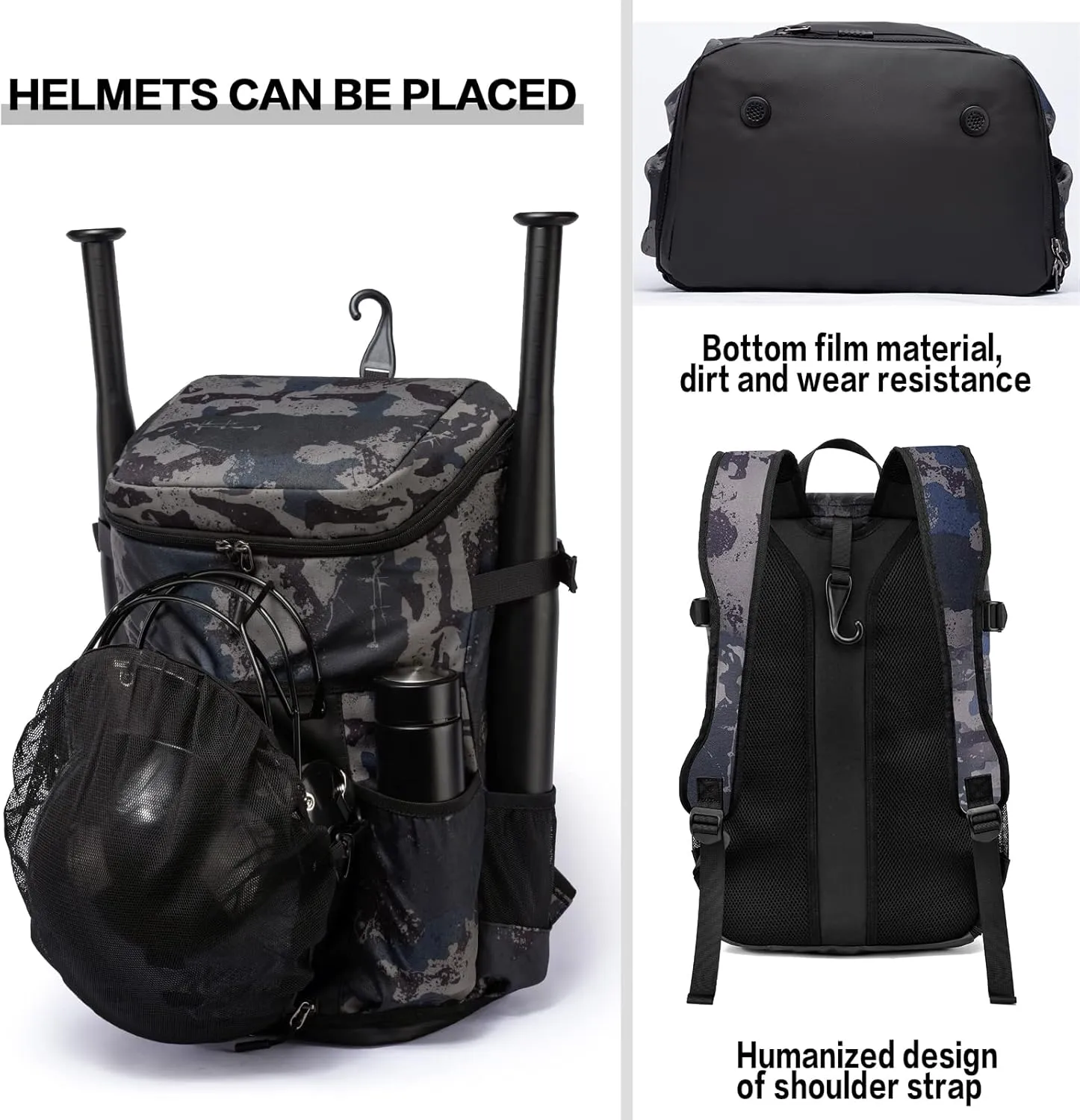 TUGUAN Baseball Backpack Equipment Bag for Adult with 2/4 Bat Holder & Fence Hook Lightweight Mens Softball Bag with Shoes Compartment Coaches Catchers Team Baseball Gear Bags Youth Boys