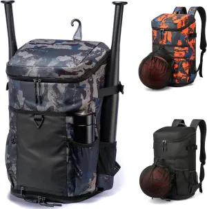 TUGUAN Baseball Backpack Equipment Bag for Adult with 2/4 Bat Holder & Fence Hook Lightweight Mens Softball Bag with Shoes Compartment Coaches Catchers Team Baseball Gear Bags Youth Boys