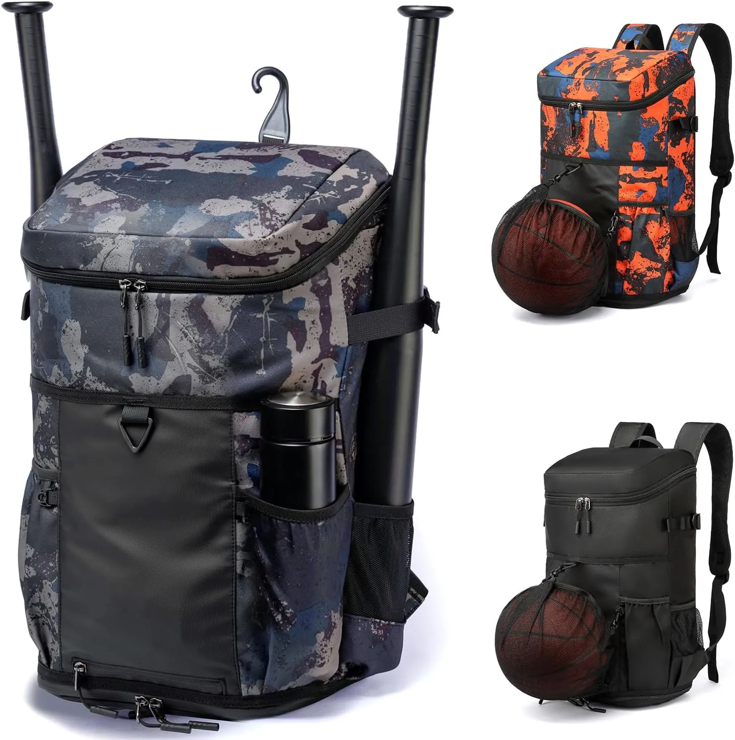 TUGUAN Baseball Backpack Equipment Bag for Adult with 2/4 Bat Holder & Fence Hook Lightweight Mens Softball Bag with Shoes Compartment Coaches Catchers Team Baseball Gear Bags Youth Boys