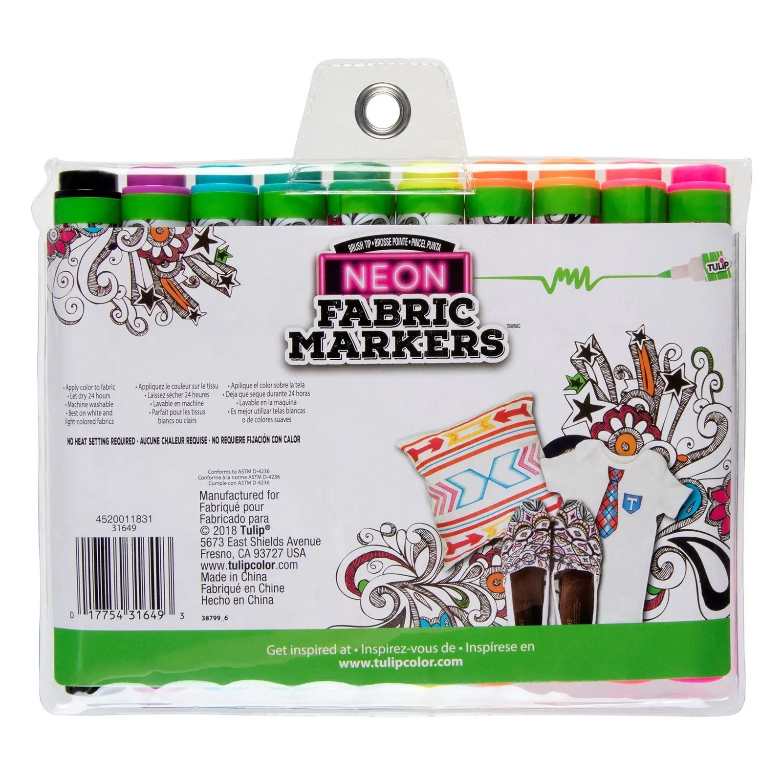Tulip Brush-Tip Fabric Markers Neon 10 Pack