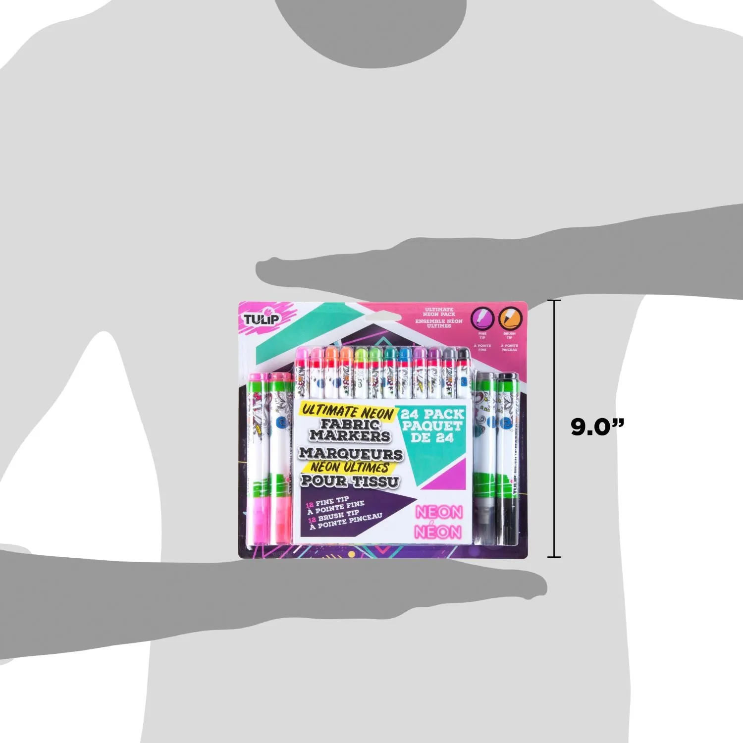 Tulip Fine Tip & Brush Tip Fabric Markers Ultimate Neon 24 Pack
