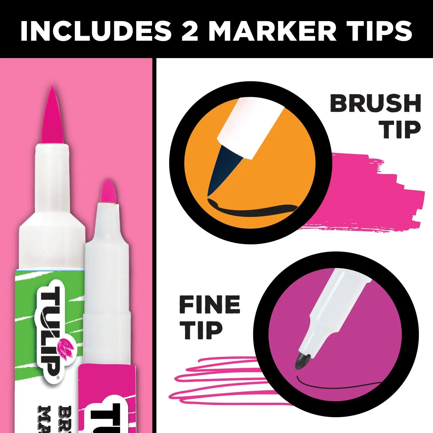 Tulip Fine Tip & Brush Tip Fabric Markers Ultimate Neon 24 Pack
