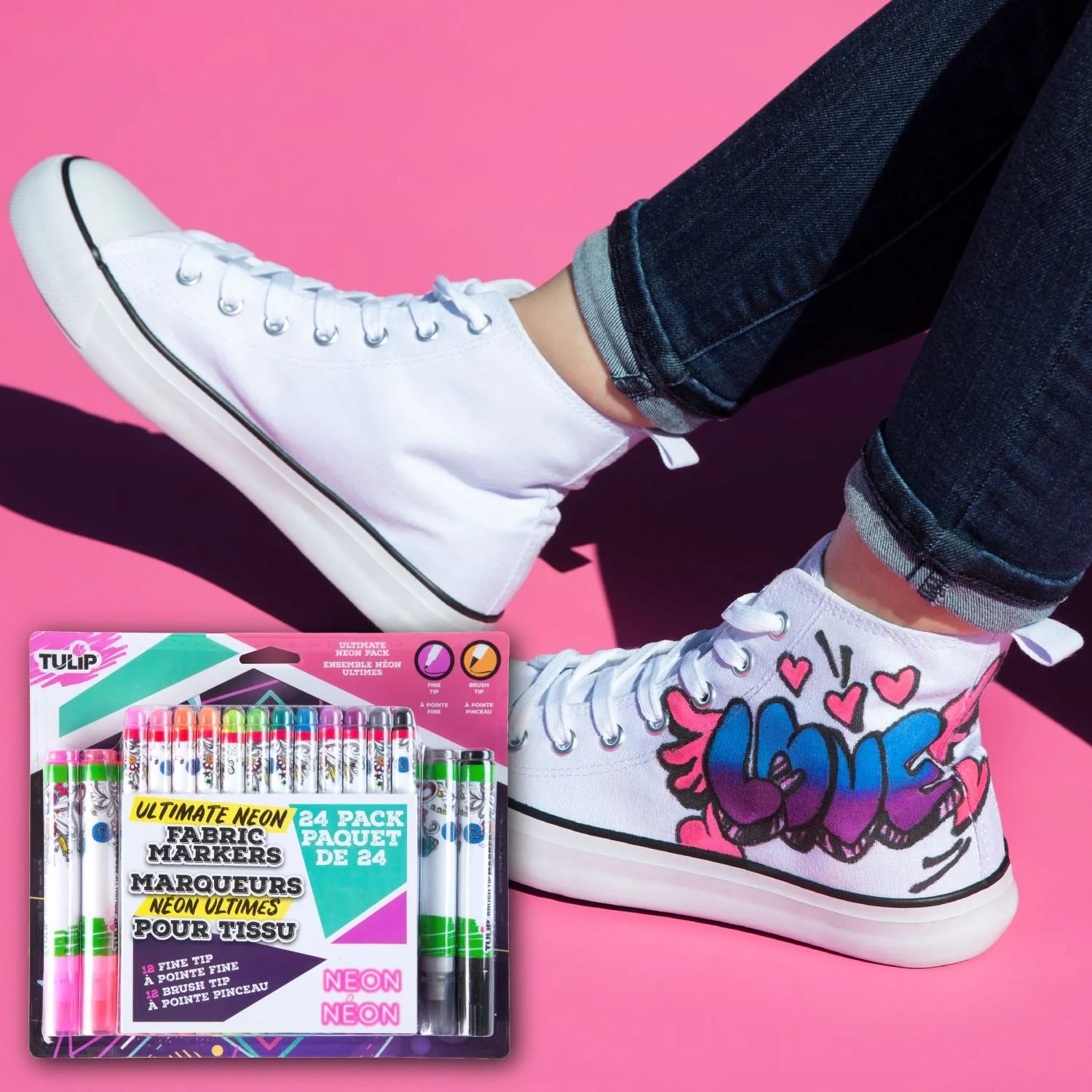 Tulip Fine Tip & Brush Tip Fabric Markers Ultimate Neon 24 Pack