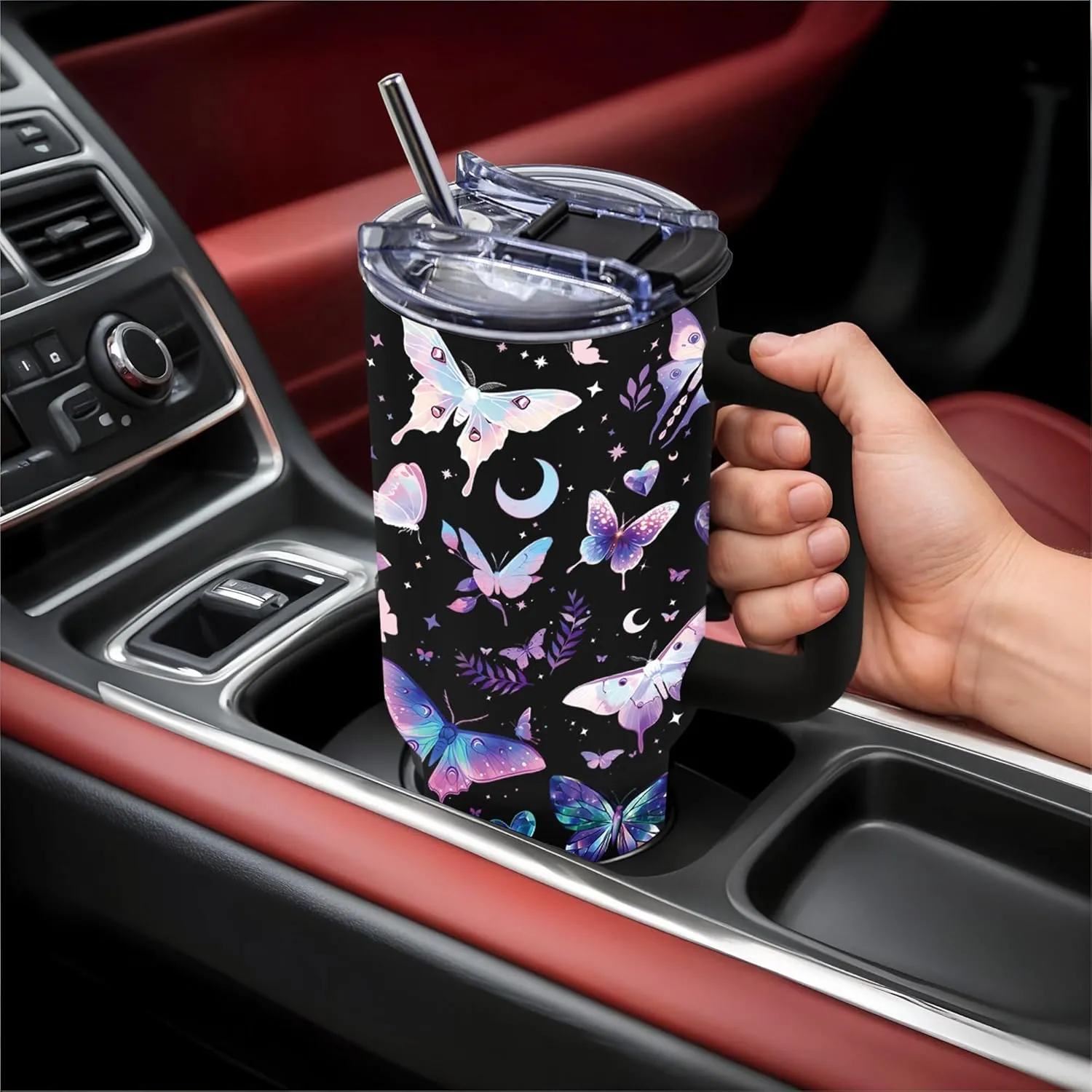 Tumbler Gifts for Women, 40oz Butterfly Tumbler with Handle and Straw, Insulated Stainless Steel Travel Mug, Holiday, Birthday Gifts for Women, Friends, Daughter, Mom